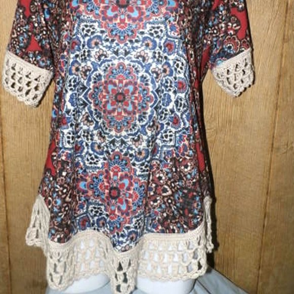 One World Live and Let Live Womens Top Boho with Crochet Trim Medium - Picture 3 of 9